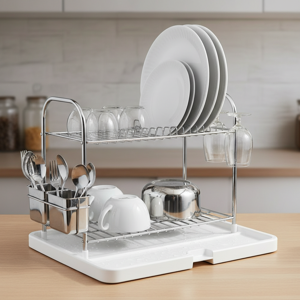 2-Tier Dish Drying Rack with Drainboard